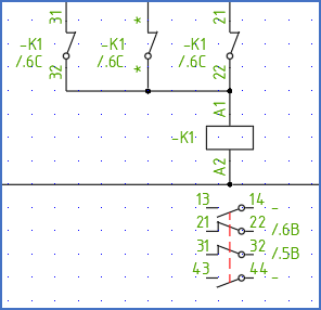 Figure 336: There are two break contacts in the contact mirror, but we need three.