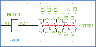 Figure 362:  A symbolic temporary item desaignation ("MOTOR1") is used for this contactor.