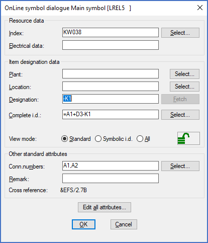 Figure 366:  The "View mode" has been switched to "Standard". The original symbolic item designation is no longer visible, but it is still available for reference, and can for example be presented in reports or in the dialogue by simply switching "View mode".