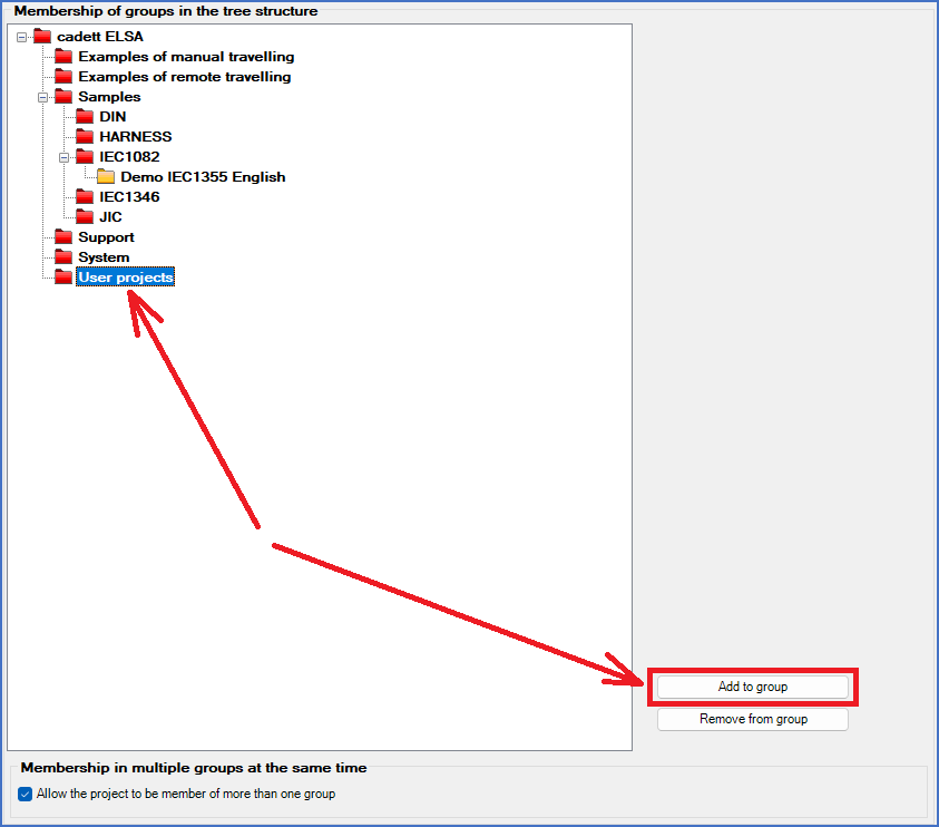 Figure 499:  Select the group to which you want to add the project. Then click the "Add to group" button.