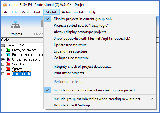 Figure 45:  The "Module" pull-down menu in the Project Module