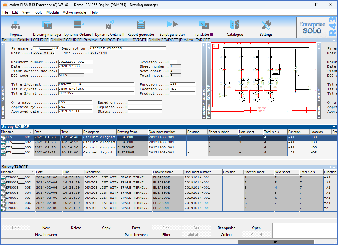 Figure 525:  The Drawing Manager in cadett ELSA