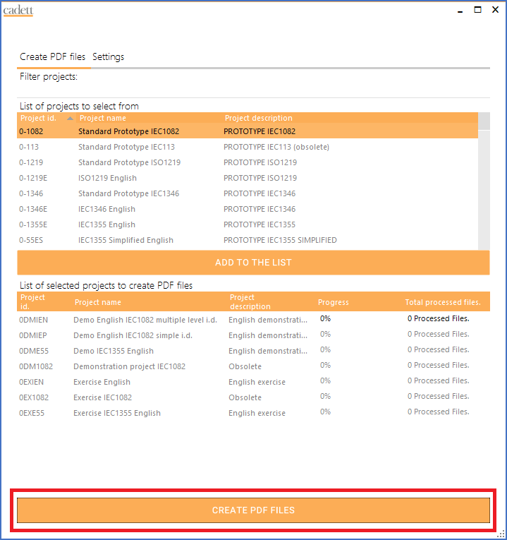 Figure 201:  The "CREATE PDF FILES" button