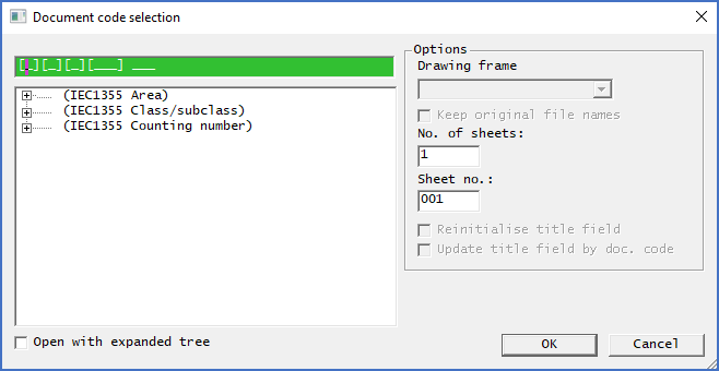 Figure 626:  The "Document code selection" dialogue box is displayed when using the "New" command.