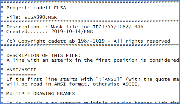 Figure 689:  Examples of remark lines in the ELSA390.MSK mask file