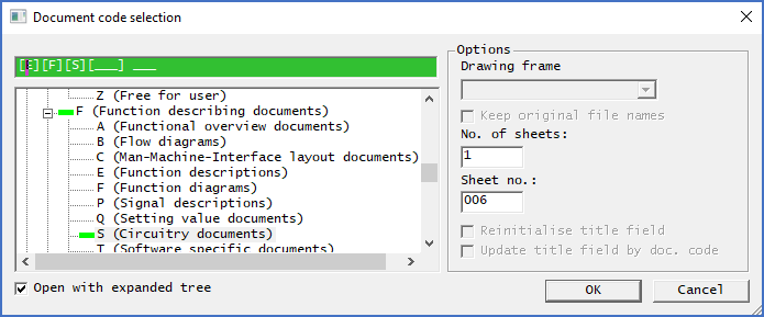 Figure 676:  The Document code selection dialogue box