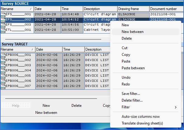 Figure 546:  The "New between" command in the context menu of the survey