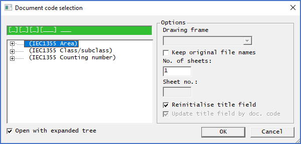 Figure 630:  Since it has not been possible to determine the document codes of the originals default document codes are missing. You have to make a selection.