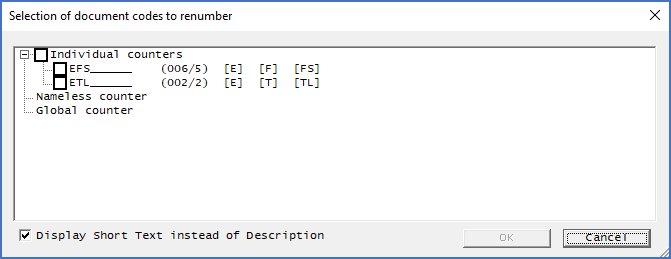 Figure 651:  This dialogue box is used to select which Sheet Number Counters renumbering should be performed for.