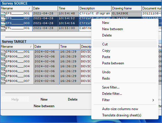 Figure 548:  The "Cut" command in the context menu of the survey