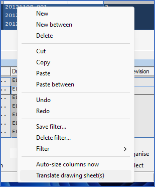 Figure 557:  The "Translate drawing sheet(s)" command in the context menu of the survey