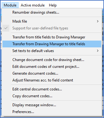 Figure 566:  The "Transfer from Drawing Manager to title fields" command