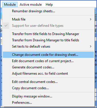 Figure 568:  The "Change document code for drawing sheet" command