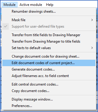 Figure 566:  The "Edit document codes of current project" command