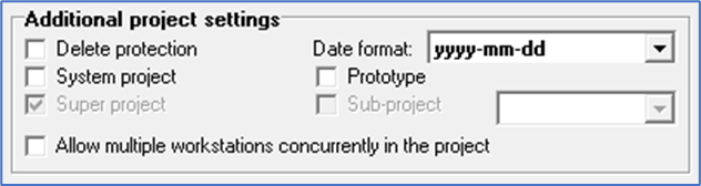 Figure 1670:  A super project that contains sub-projects cannot be turned into a conventional project. Therefore, the "Super project" checkbox is greyed out. 