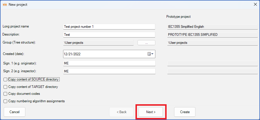 Figure 64:  The first step in creating a new project