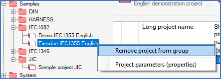Figure 79:  The "Remove project from group" command