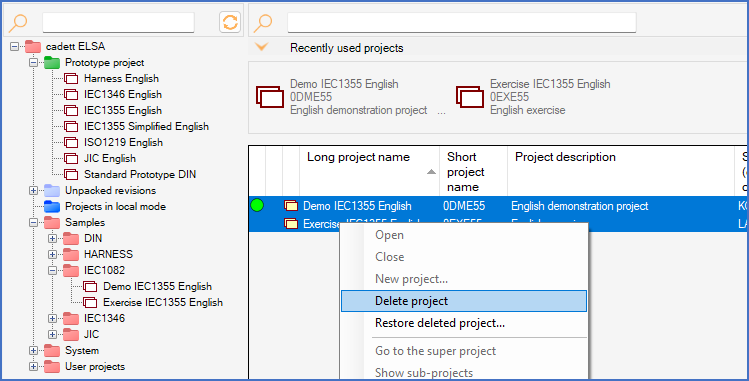 Figure 86:  The "Delete project" command