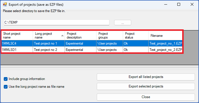 Figure 166:  The list of selected projects