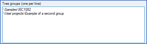 Figure 185:  In the "Tree groups (one per line)" window, the effective choice of groups to place the selected project is listed.