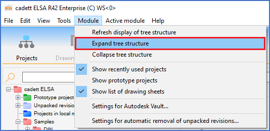 Figure 100:  The "Expand tree structure" command in the "Module" pull-down menu