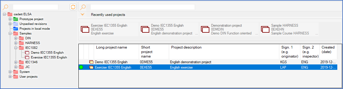 Figure 106:  The tree to the left and the detailed project list to the right