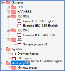 Figure 109:  Here, the project named "Demo IEC1355 English" is dragged and dropped in the "User projects" group.
