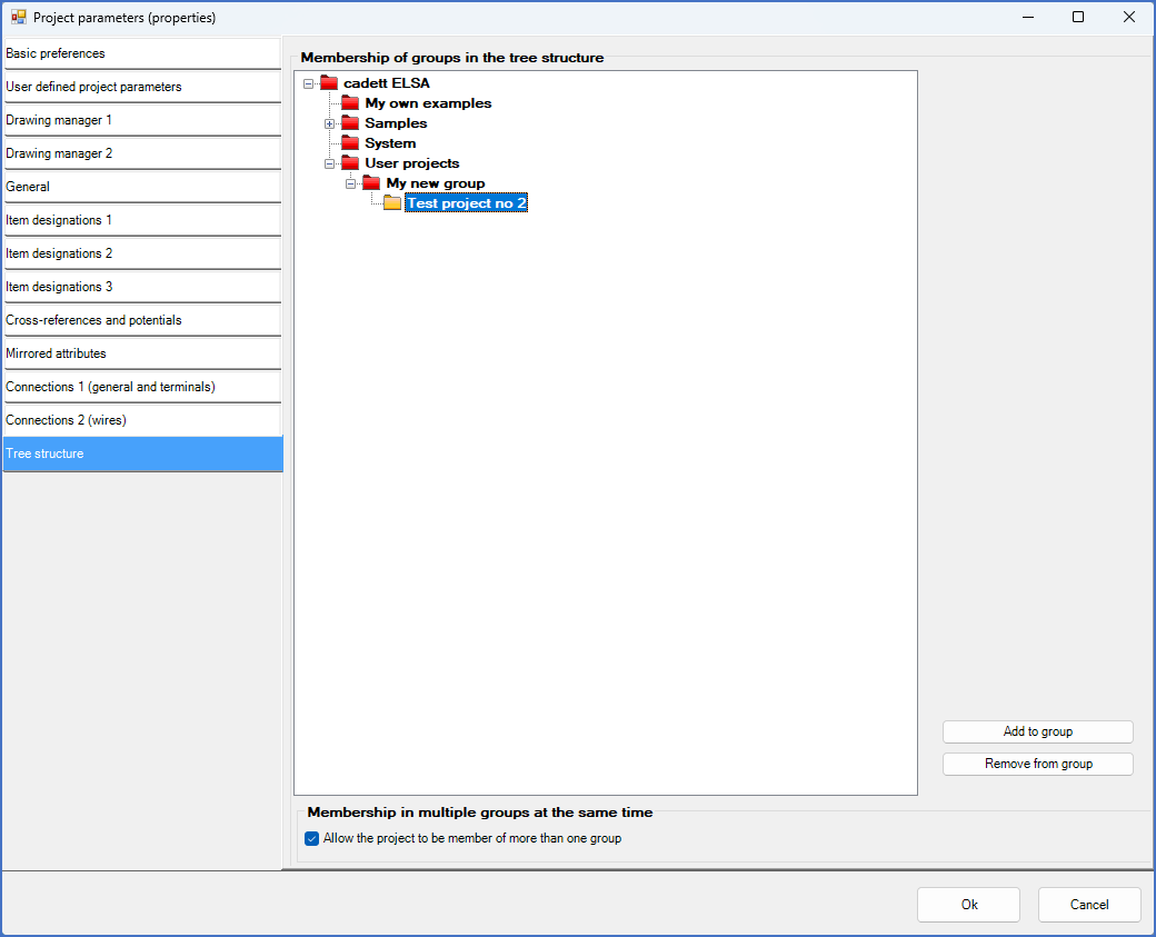 Figure 110:  Where a project is located in the tree structure can be changed from the Project Parameters dialogue.