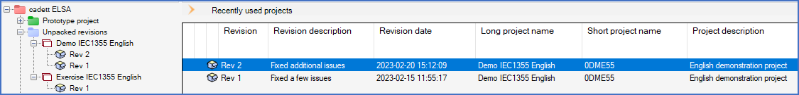 Figure 113:  In this example, three unpacked revisions are available. Please note that they are presented in two additional levels.