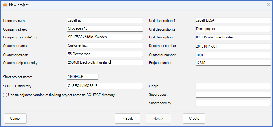 Figure 141:  The second page of the "New project" dialogue box