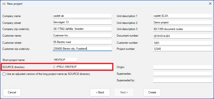 Figure 144:  The "SOURCE directory" is specified as shown here. Please use the default to avoid problems that may otherwise occur.