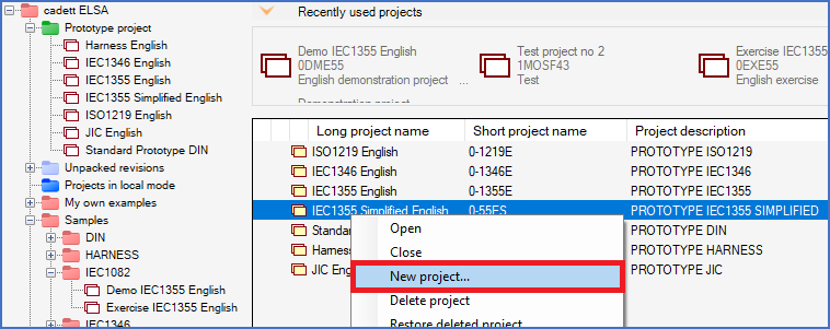 Figure 125:  Creating a new project always start with a prototype project.