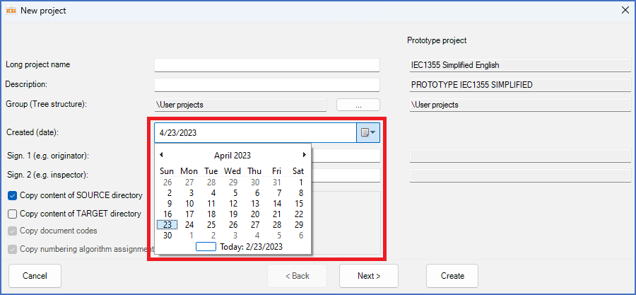 Figure 133:  If you click the icon to the right in the "Created (date)" field, a calendar will be displayed for you to select an alternate date.