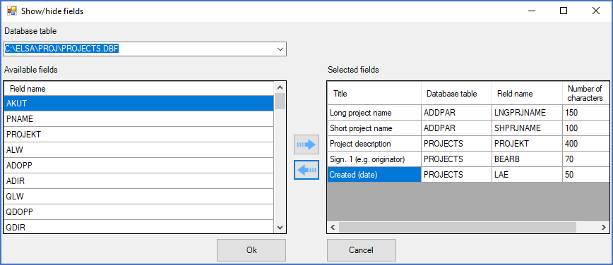 Figure 206:  After pressing the "left-arrow" button, the selected field has been removed.