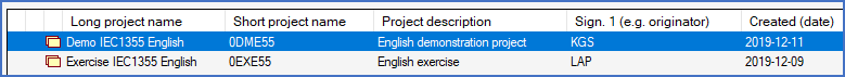 Figure 207:  The "Sign. 2. (e.g. inspector)" column has been removed from the detailed projects list.