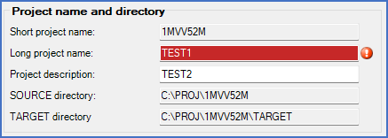 Figure 263:  If you enter a long project name that is not unique, the entire field will be displayed in red, as shown here. That is an indication of a serious error that must be fixed.