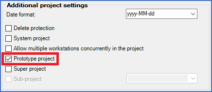 Figure 272:  The "Prototype project" check-box