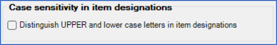 Figure 359:  The "Case sensitivity in item designations" section