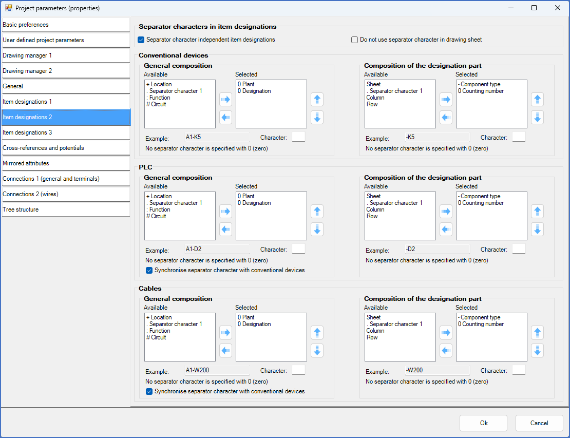 Figure 383:  The "Item designation 2" tab of the project parameters of the "Exercise IEC1346/1355" sample project