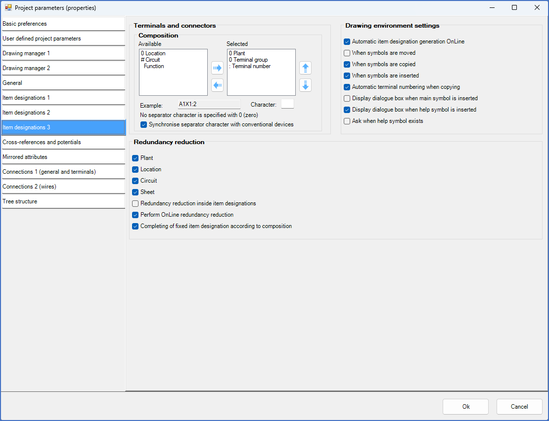 Figure 384:  The "Item designation 3" tab of the project parameters of the "Exercise IEC1346/1355" sample project