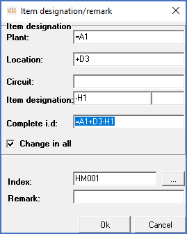 Figure 1264:  The dialogue box that is displayed when selecting the "Edit item designation/remark/index" command