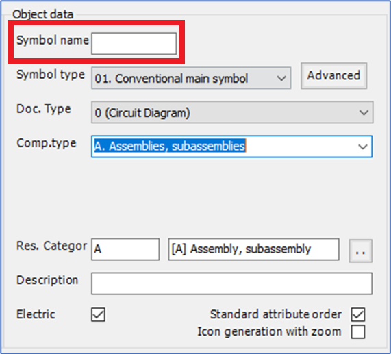 Figure 811: The "Symbol name" field of the "Object data" section in the "Symbol data" dialogue