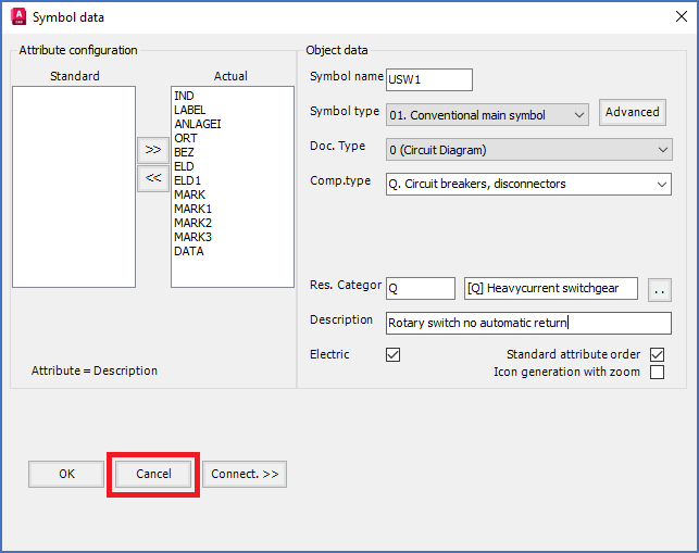 Figure 825: The "Cancel" button in the "Symbol data" dialogue box