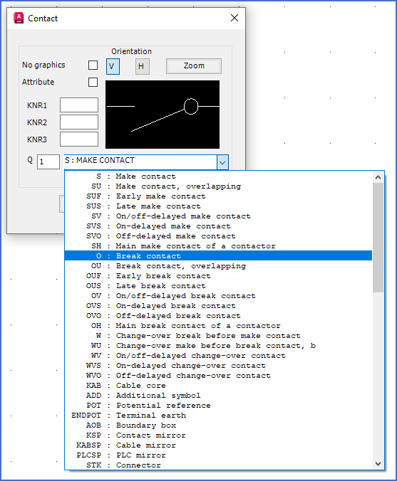 Figure 857: Selection of function code (type of contact) in a drop-down list