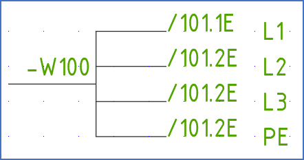 Figure 881: This is the result when saved as shown in the figure above, which is obviously not perfect. Both cable core numbers and cross-references could have been positioned in a better way.