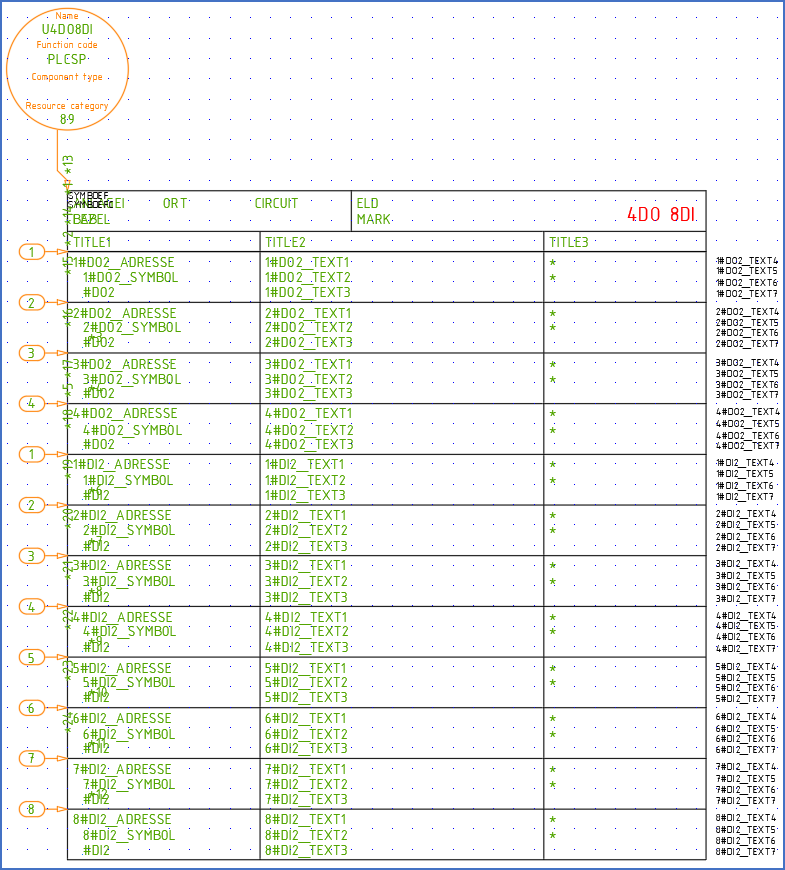 Figure 936: All attributes are now in their final positions. Do not be fooled about the positions of the connection points. Their true positions are defined by the asterisks to the right, while the default values are seen in somewhat odd positions that do not matter.