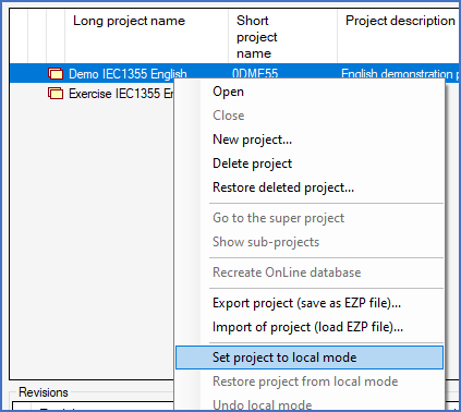 Figure 217: The "Set project to local mode" command