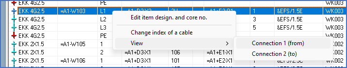 Figure 1297:  The "View" command opens a sub-menu with which you can select either of the two sides of the cable core in question.