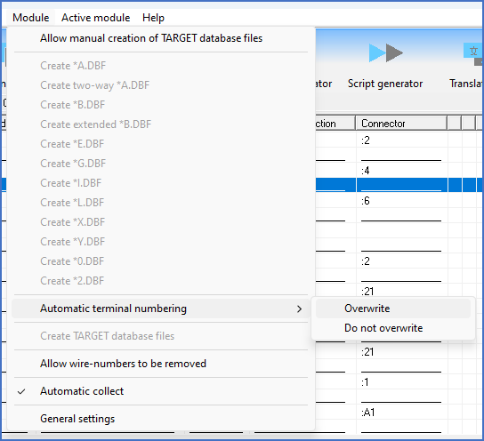 Figure 1307:  The "Automatic terminal numbering" sub-menu of the "Module" pull-down menu