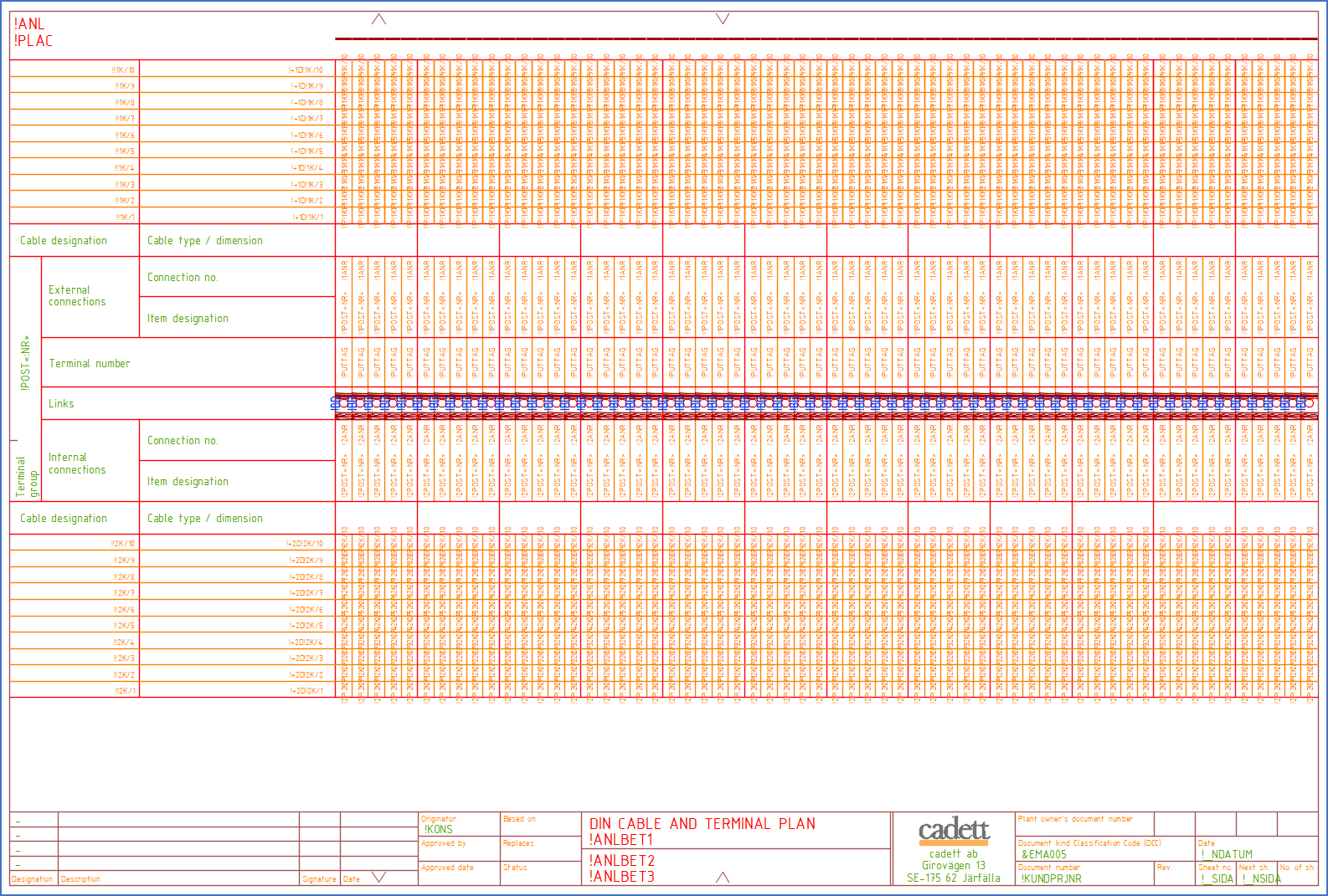 Figure 1466:  A DXF form for a DIN cable and terminal plan